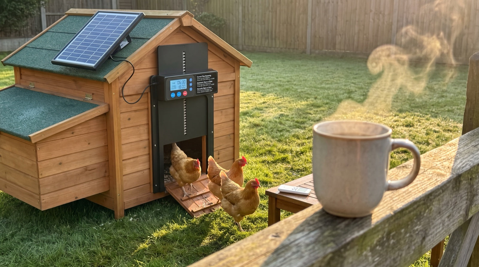 Morning coffee while the hens let themselves out