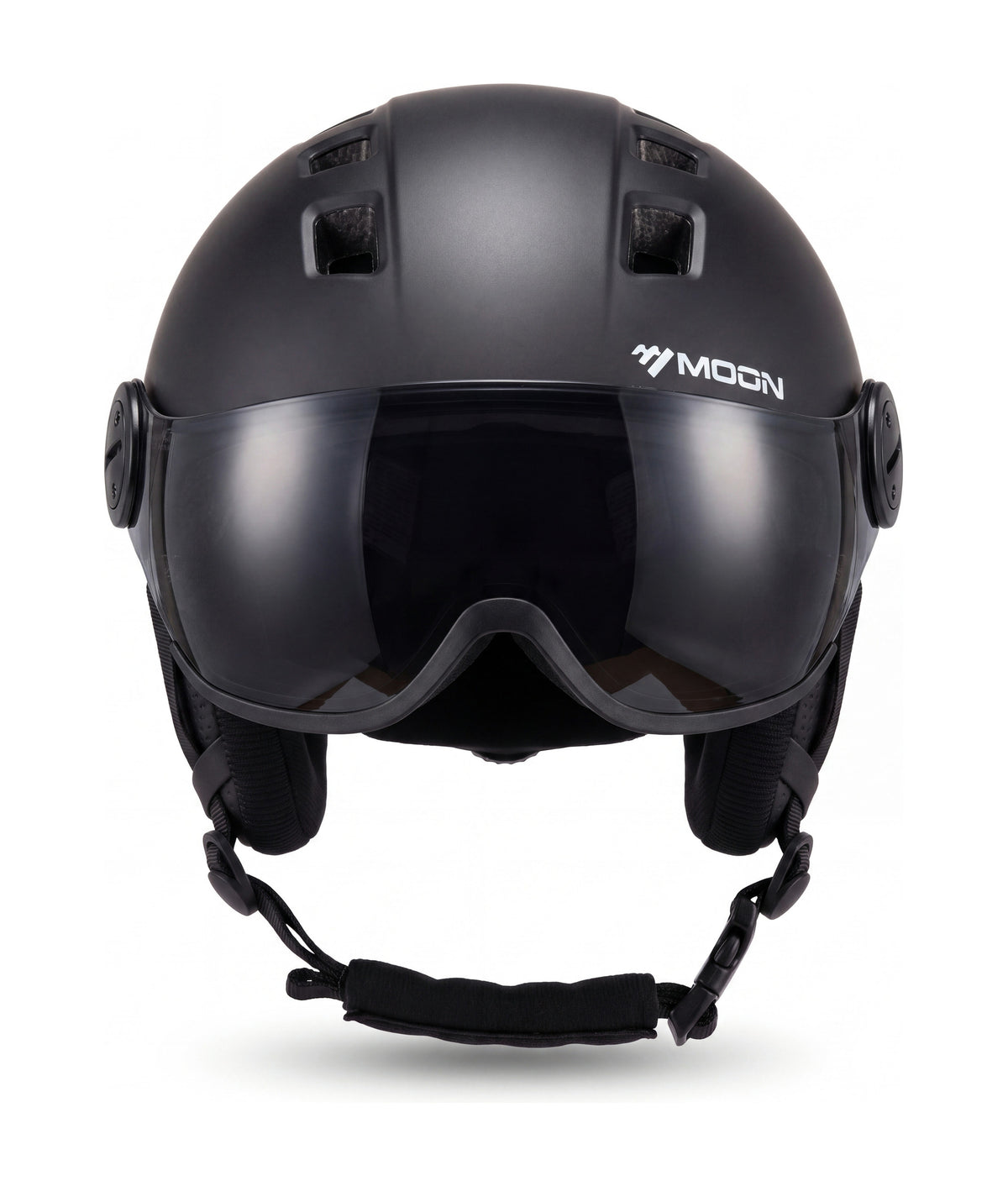 ColdCarve visor helmet in black, front view with the visor down