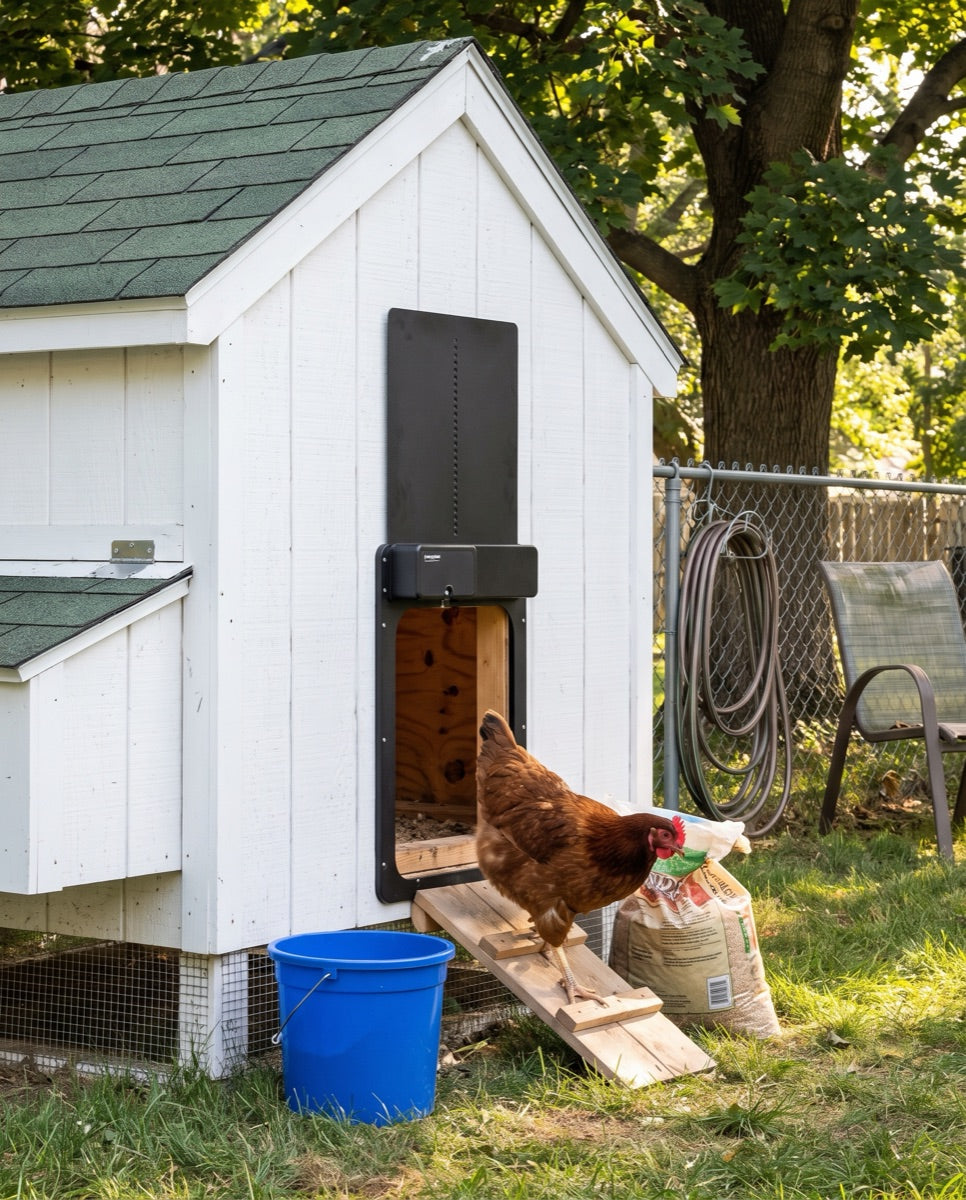 Customer photo of the ChookGate door on their coop