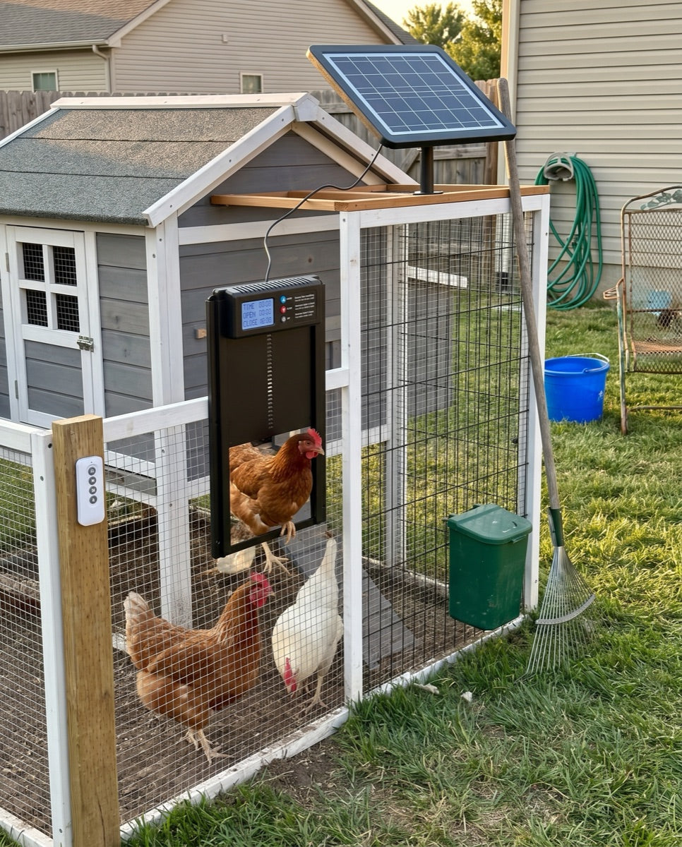 Customer photo of the ChookGate door on their coop