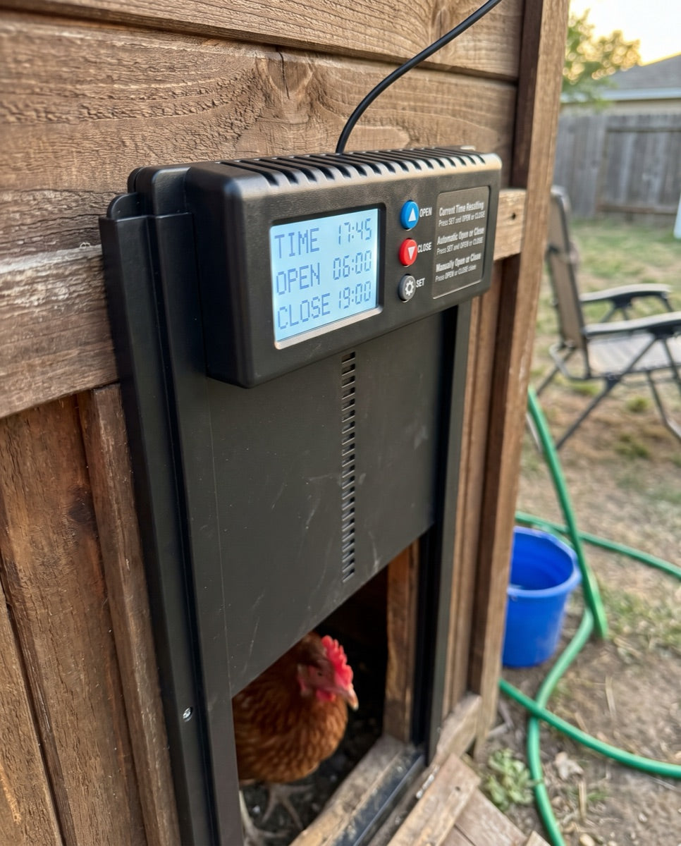 Customer photo of the ChookGate door on their coop